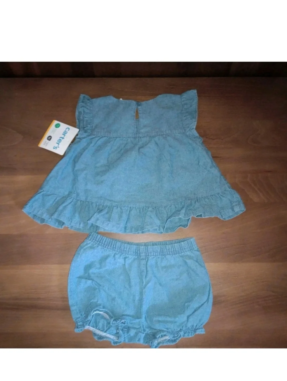 6M Carter’s Baby Girls 3-Piece Outfit Set Blue Chambray Top & Bloomers NWT- A03